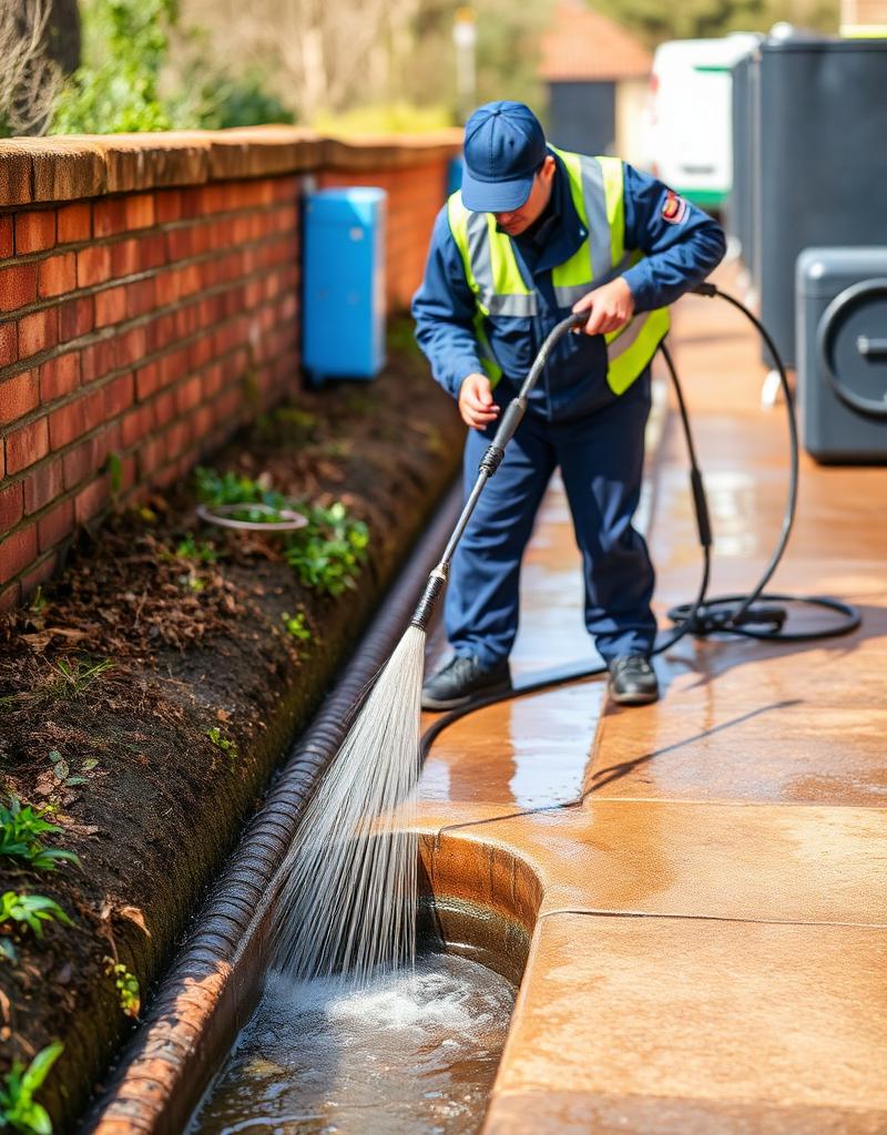 High-pressure jet wash drain clearing